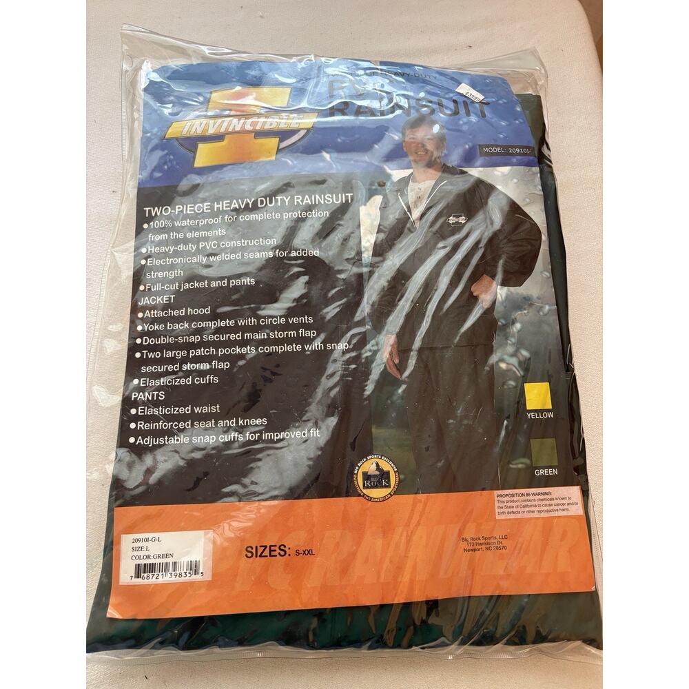 INVINCIBLE Big Rock Heavy Duty PVC RAINSUIT Green Large Waterproof Jacket PANTS